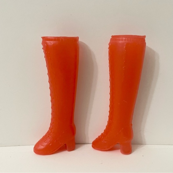 Vintage Barbie Mod Era Gogo Faux Lace Up Red boots 1 Pair Hong Kong - Picture 5 of 15